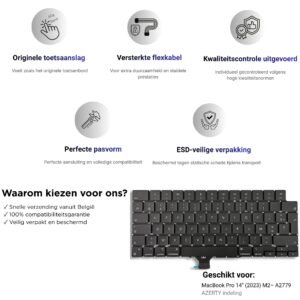 A2779 – MacBook Pro 14″ (2023, M2) Toetsenbord AZERTY BE — detail van de toetsen