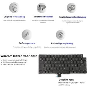 A2442 – MacBook Pro 14″ (2021, M1) Toetsenbord AZERTY BE — detail van de toetsen