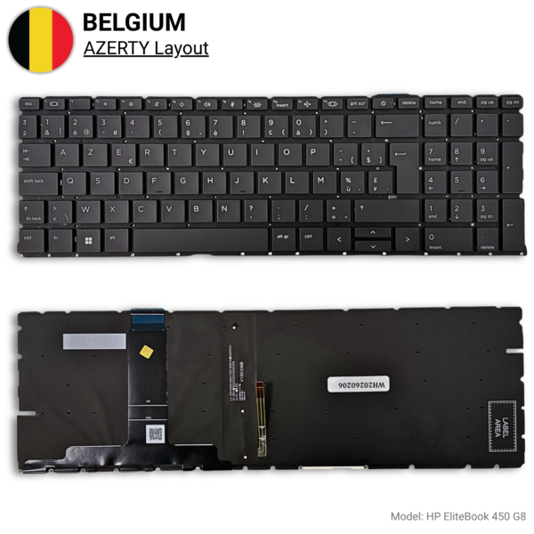 HP ProBook 450 G8 Toetsenbord AZERTY BE — vooraanzicht HP ProBook 450 G8 Toetsenbord AZERTY BE — vooraanzicht